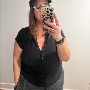 Anthropologie The Andie Ribbed Henley Top by Pilcro: Short-Sleeve Edition 1X